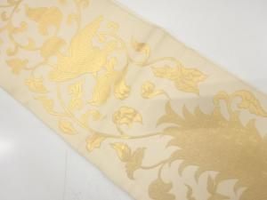 アンティーク　孔雀に唐草模様織り出し全通袋帯（材料）